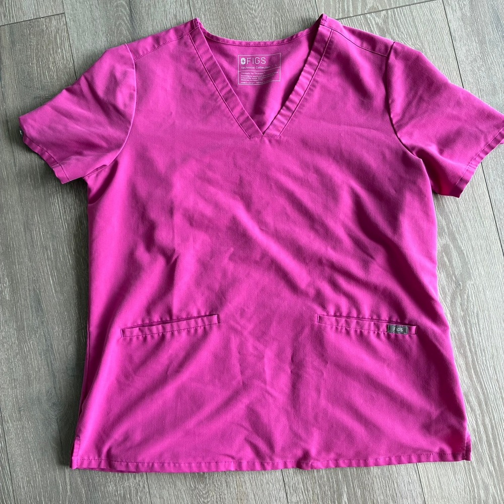 Figs Technical Collection Scrub Top Womens Large Pink V-Neck FW1100 Short Sleeve